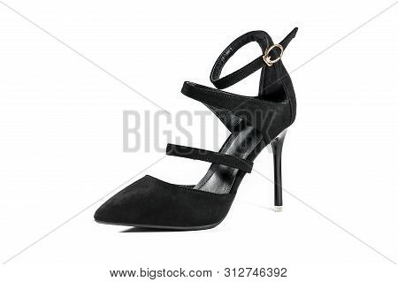 Luxury High Heels Isolated On A White Background With Clipping Path For Design. Doeskin High Heels.