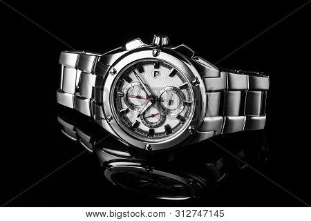 Luxury Watch Isolated On A Black Background With Reflection. High Quality. Highclass.