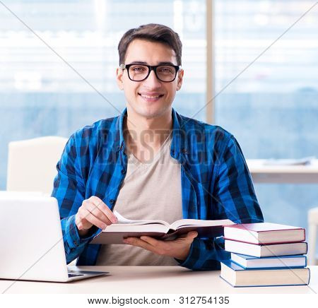 Student in telelearning distance learning concept reading in lib