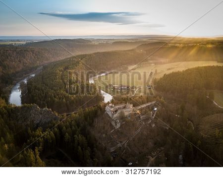 Divci Kamen Is A Ruin Of A Gothic Castle Near The Town Of Kremze In  The Cesky Krumlov District . It