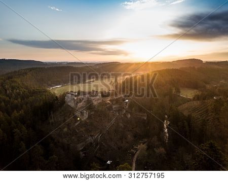 Divci Kamen Is A Ruin Of A Gothic Castle Near The Town Of Kremze In  The Cesky Krumlov District . It