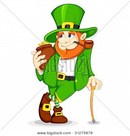 Leprechaun com pote de moedas de ouro