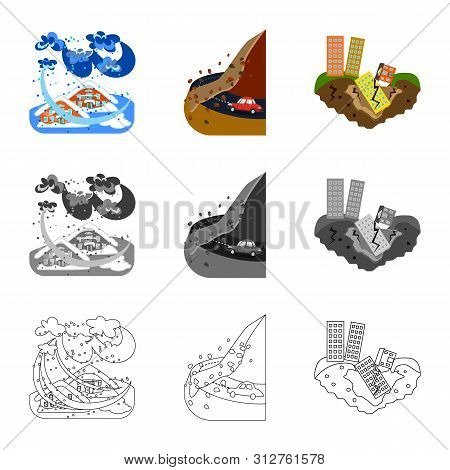 Vector Illustration Of Weather And Distress Logo. Collection Of Weather And Crash Vector Icon For St