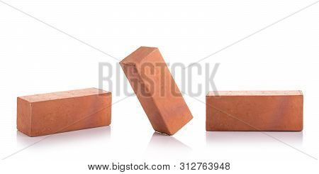 New Red Terracotta Brick For Build The Wall Isolated On White