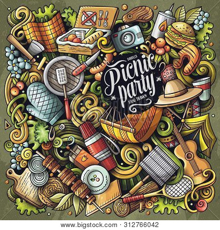 Picnic Hand Drawn Vector Doodles Illustration. Bbq Poster Design.