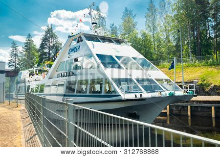 Lappeenranta, Finland - June 20, 2019: Cruise Ship In Saimaa Canal, Beautiful Summer View