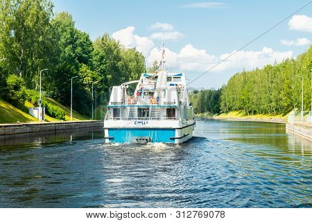 Lappeenranta, Finland - June 20, 2019: Cruise Ship In Saimaa Canal, Beautiful Summer View