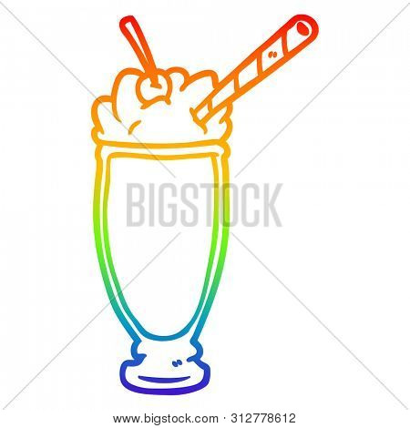 rainbow gradient line drawing of a milkshake