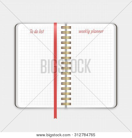 The Old Notebook With Bookmark, Weekly Planner And List For Notes Templates Decorated. Printable Pag