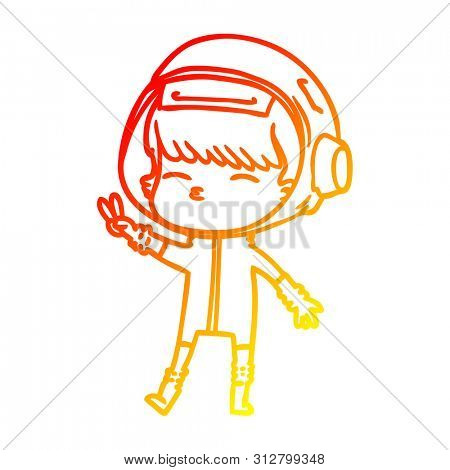warm gradient line drawing of a cartoon spacegirl making peace sign