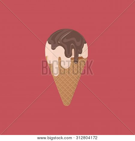 Vanilla Ice Cream With Chocolate On Red Background