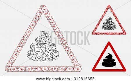 Mesh Shit Warning Model With Triangle Mosaic Icon. Wire Frame Triangular Mesh Of Shit Warning. Vecto