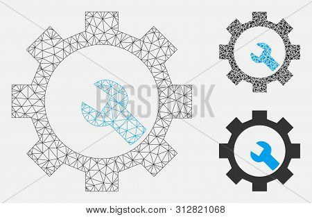 Mesh Service Tools Model With Triangle Mosaic Icon. Wire Carcass Triangular Mesh Of Service Tools. V