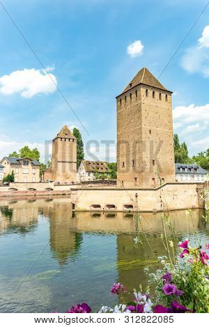 Les Ponts Couverts Gedeckte Brucken three bridges and four towers in central Strasbourg 