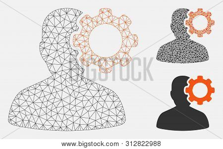 Mesh Migraine Model With Triangle Mosaic Icon. Wire Carcass Triangular Mesh Of Migraine. Vector Mosa