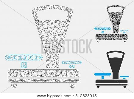 Mesh Scales Model With Triangle Mosaic Icon. Wire Carcass Polygonal Mesh Of Scales. Vector Compositi