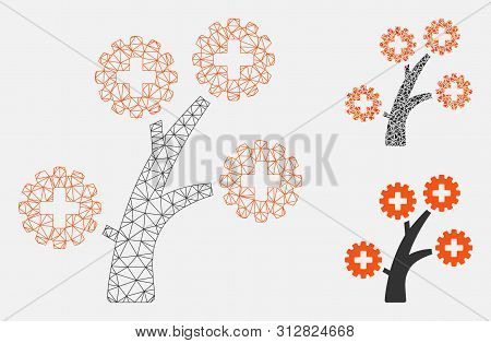 Mesh Medical Technology Tree Model With Triangle Mosaic Icon. Wire Carcass Polygonal Network Of Medi