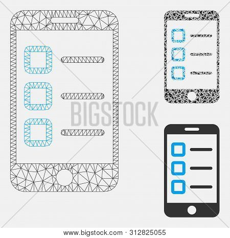 Mesh Mobile Test Model With Triangle Mosaic Icon. Wire Carcass Polygonal Mesh Of Mobile Test. Vector