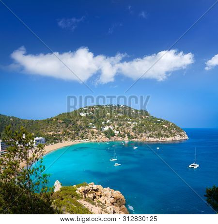 Ibiza Cala Sant Vicent also San Vicente aerial in Balearic Islands