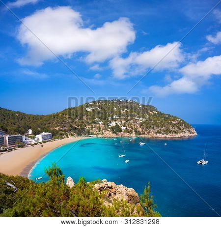 Ibiza Cala Sant Vicent also San Vicente aerial in Balearic Islands