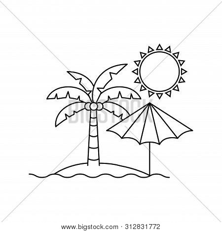 Silhouette Of Palm Tree With Beach Umbrella Striped Vector Illustration Design