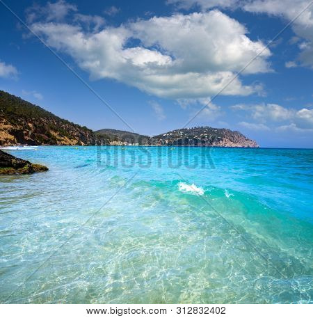 Ibiza beach of Aigua blanca in Santa Eulalia at Balearic islands also Aigues Blanques