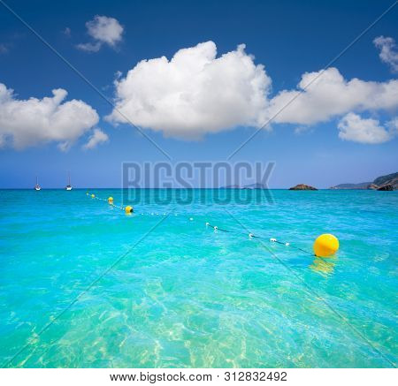 Ibiza beach of Aigua blanca in Santa Eulalia at Balearic islands also Aigues Blanques
