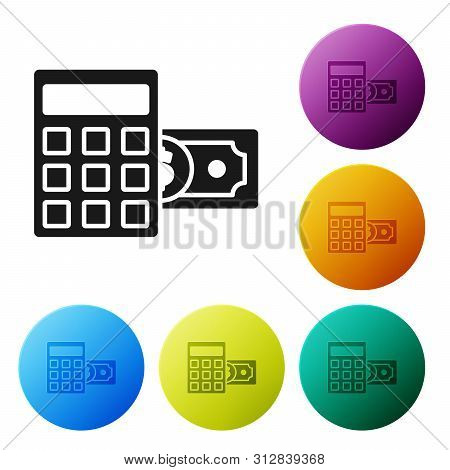 Black Calculator With Dollar Symbol Icon Isolated On White Background. Money Saving Concept. Account