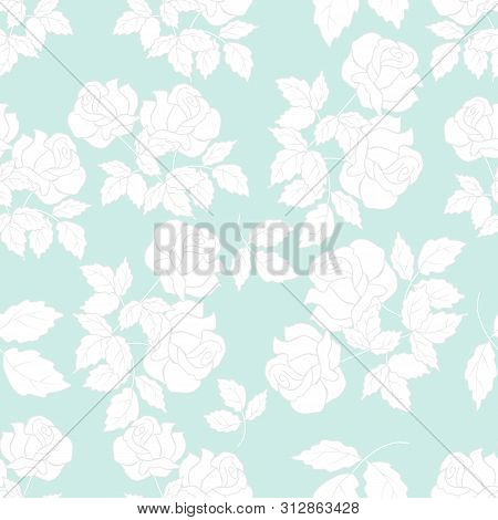 White Roses On A Blue Background,in A Seamless Pattern Design