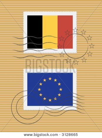 Bandera de Bélgica y la Unión Europea