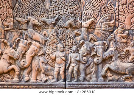 Krishna och Balarama antika carving, Angkor