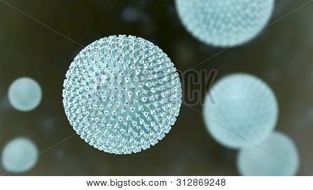 Measles Viruses. 3d Illustration Showing Structure Of Measles Virus With Surface Glycoprotein Spikes