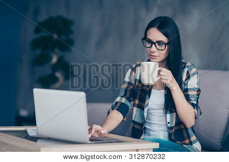 Close Up Side Profile Photo Beautiful She Her Lady Hands Arms Hot Beverage Notebook Video Lesson Lis