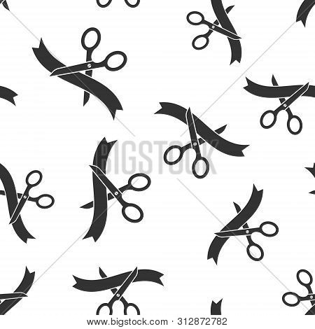Scissors Icon Seamless Pattern Background. Cutting Ribbon Vector Illustration On White Isolated Back
