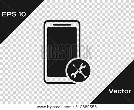 Grey Smartphone With Screwdriver And Wrench Icon Isolated On Tra