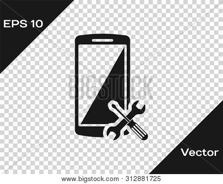 Grey Smartphone With Screwdriver And Wrench Icon Isolated On Tra