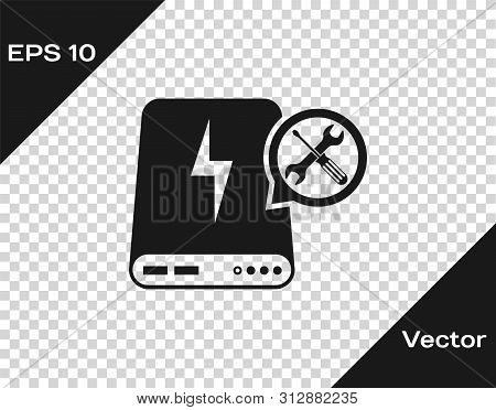 Grey Power Bank With Screwdriver And Wrench Icon Isolated On Tra