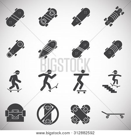 Skateboarding Related Icons Set On Background For Graphic And Web Design. Simple Illustration. Inter