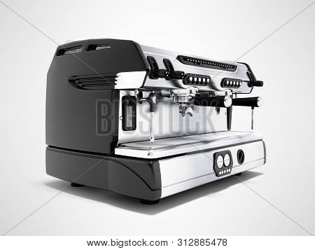 Concept Professional Coffee Machine On Four Cups With Milk 3d Render On Gray Background With Shadow