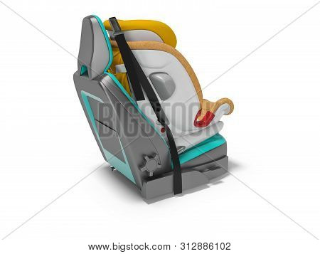 Orange Baby Car Seat With Five Point Safety Straps With Isofix 3d Render On White Background With Sh