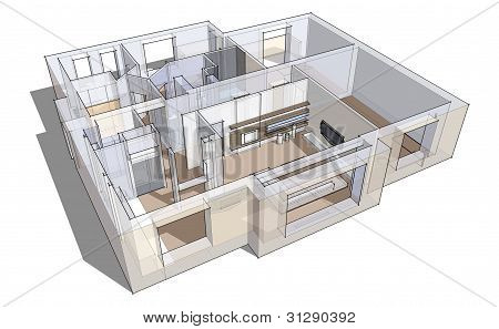 3D lejlighed skitse