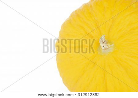 One Whole Fresh Yellow Melon Canary Macro Isolated On White Background