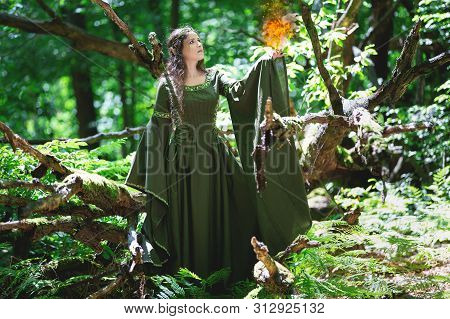Elf With The Element Of Fire In The Forest