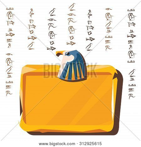 Stone Board Or Clay Tablet With Falcon Head And Egyptian Hieroglyphs Cartoon Vector Illustration Anc