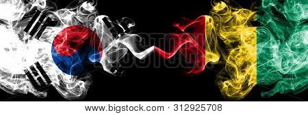 South Korea Vs Guinea, Guinean Smoky Mystic Flags Placed Side By Side. Thick Colored Silky Abstract 