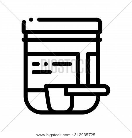 Supplements Bottle And Scoop Vector Thin Line Icon. Sportsman Plastic Container With Creatine Powder