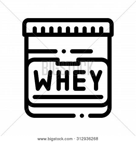 Whey Protein Container Sport Vector Thin Line Icon. Creatine Powder Sport Nutrition For Sportsman Li