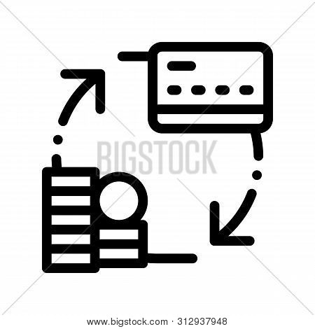 Transaction Money On Card Vector Thin Line Icon. Online Money Transaction, Financial Internet Bankin