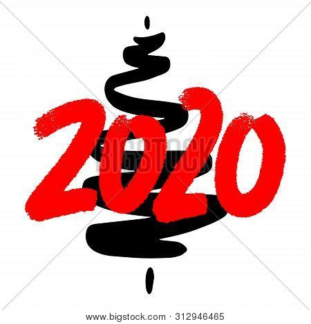 2020 New Year. Red Numbers On White Isolated Background. Abstract Tree