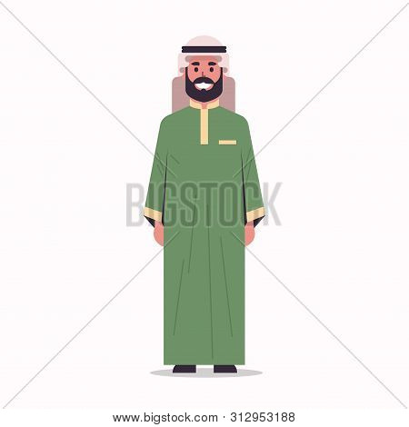 Arabic Businessman In Hijab Arab Man Wearing Traditional Clothes Standing Pose Arabian Male Cartoon 